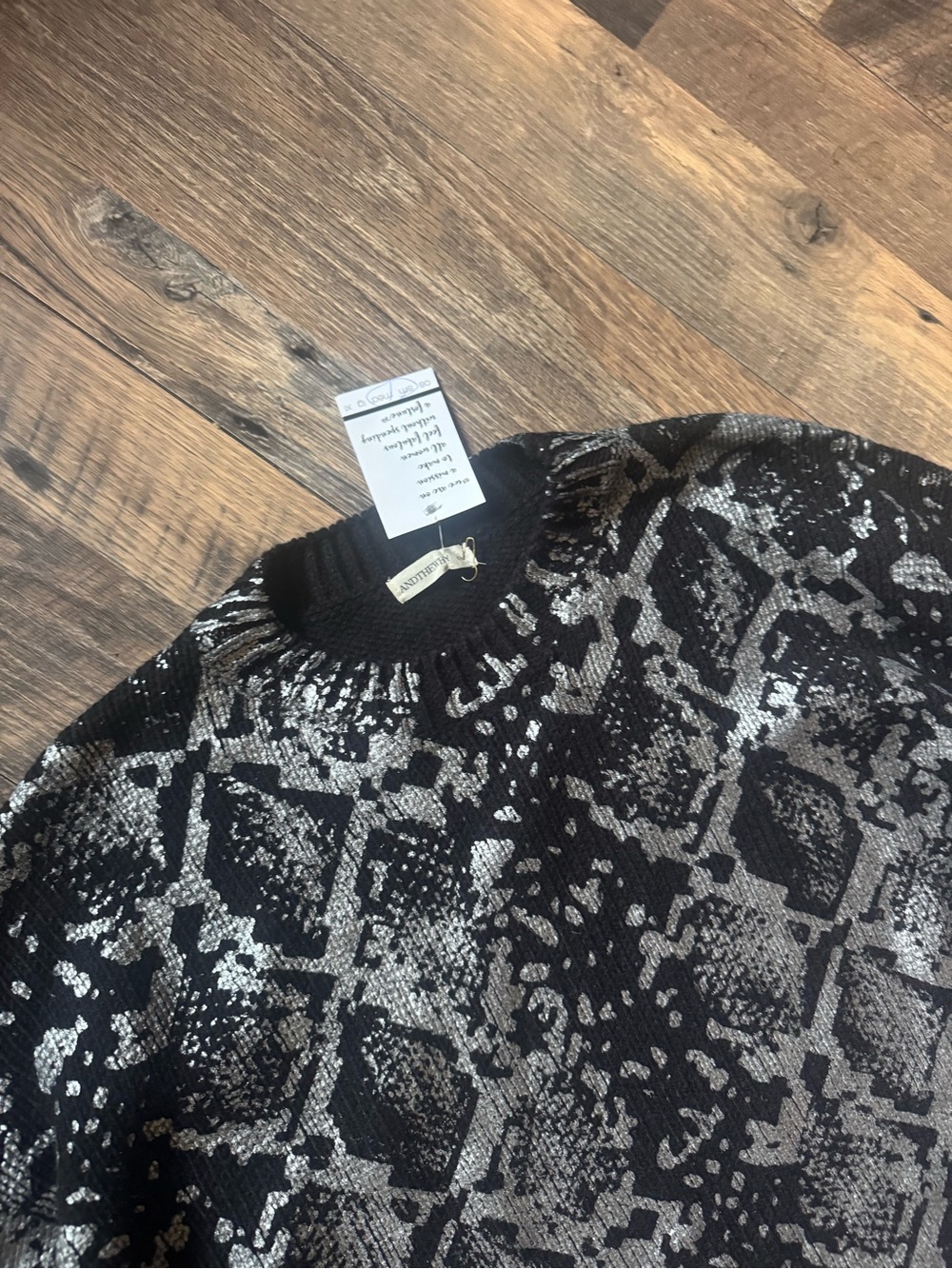 Snake-Print Black & Silver Women's Sweater - Picture 3 of 9